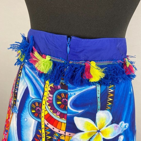 Rosalita McGee M Floral Patterned Artsy Abstract Pom Pom Accented Skirt - Picture 4 of 12
